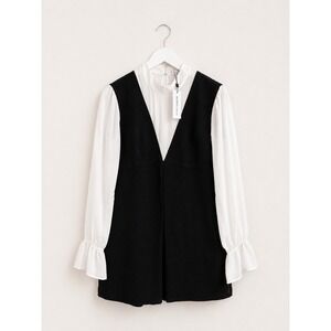 BCBGeneration Black White Colorblock Bell Sleeve Mock Neck Shift Dress Size 4